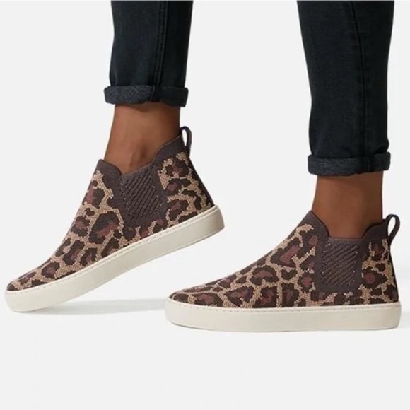 Rothys The Chelsea Boot Wildcat Brown Knit Pull On Shoes Leopard Size 7.5 - Picture 1 of 16